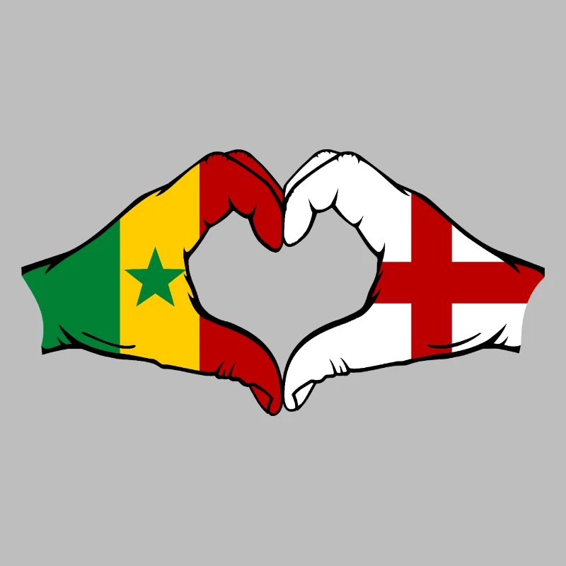 Sénégal Angleterre drapeau mains forme de coeur utilisé