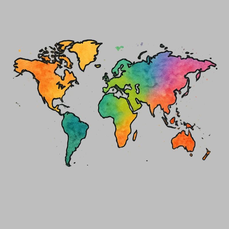 World Map Watercolor Rainbow