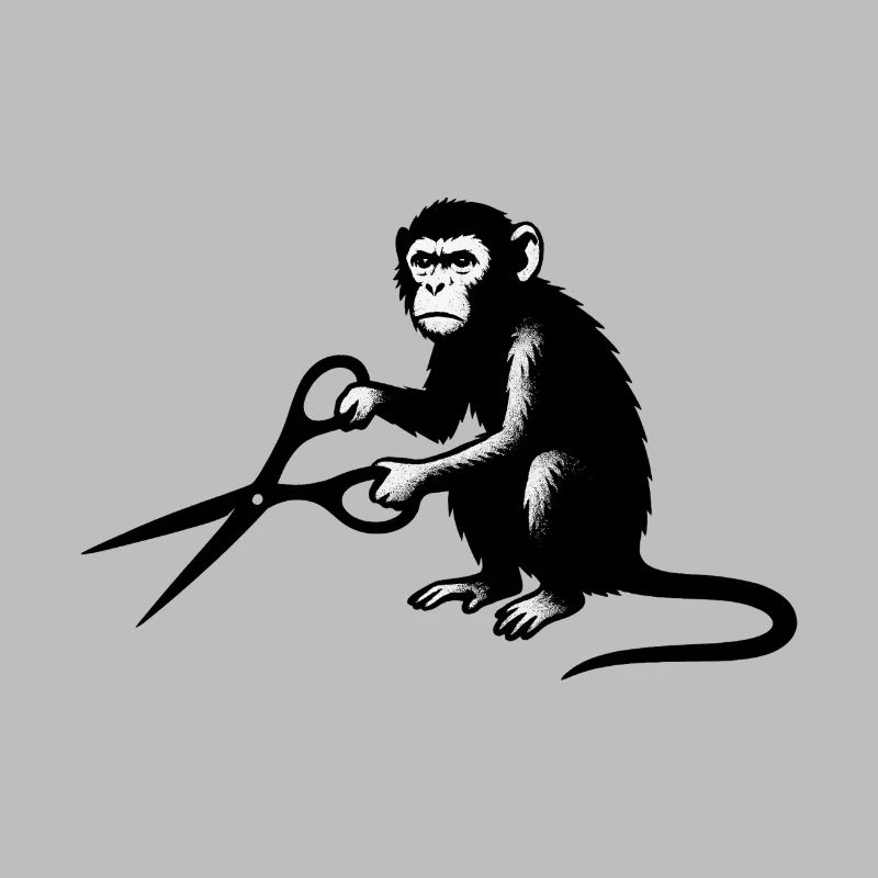Monkey with scissors silhouette