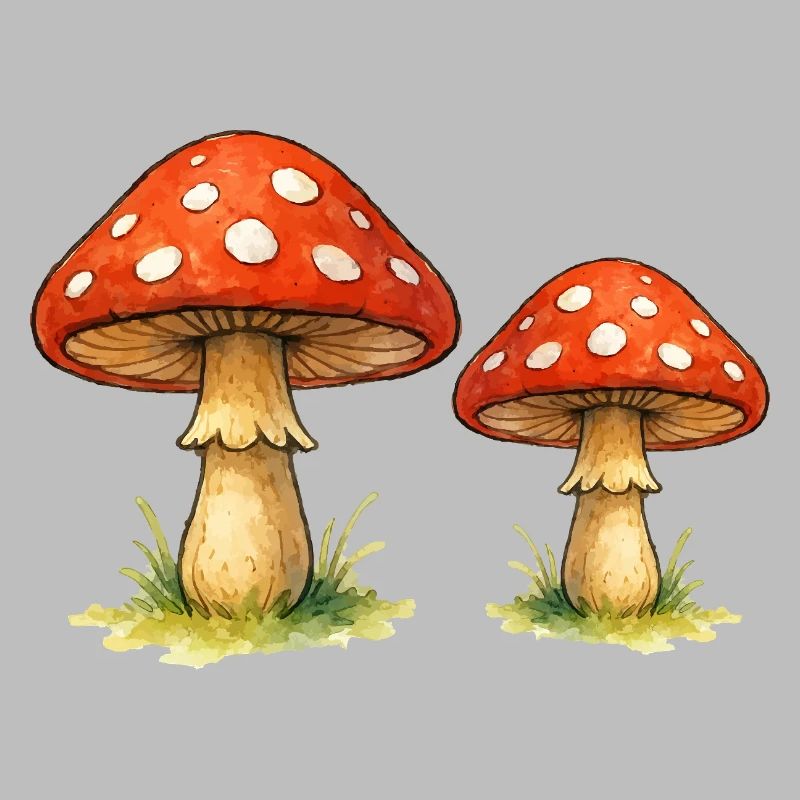 Champignons rouges dans l’herbe
