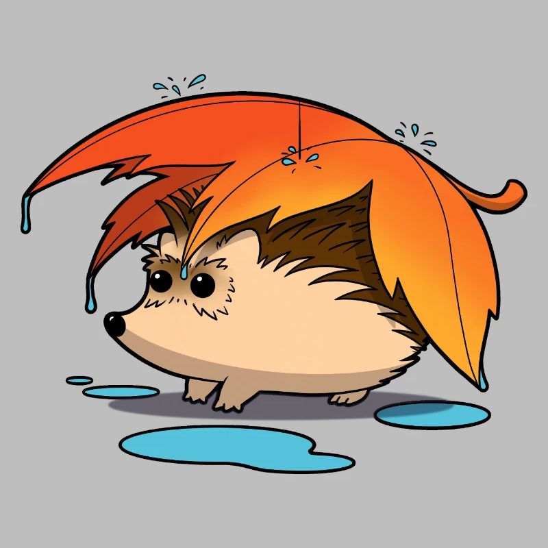 Hérisson sous parapluie feuillu