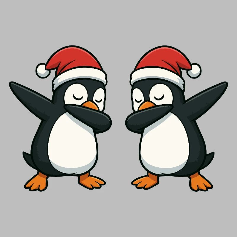 Two penguins dabbing in Christmas look