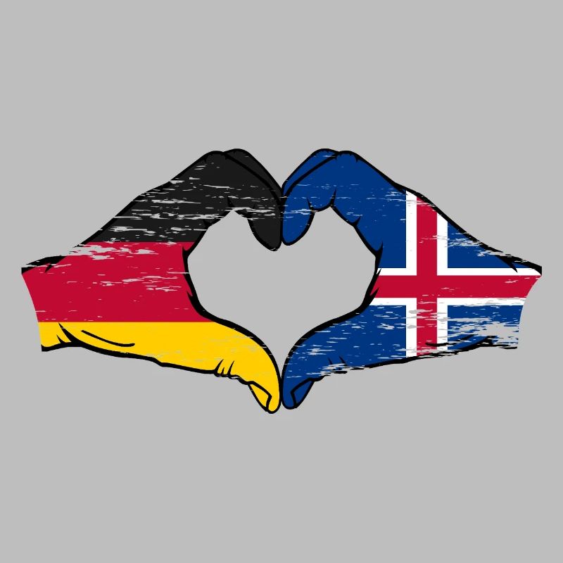 Allemagne Drapeau islandais Forme de main Forme de cœur utilisée