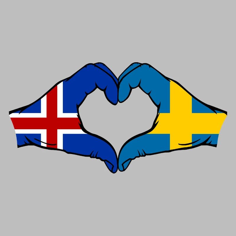 Islande Drapeau Suède Mains Forme de cœur