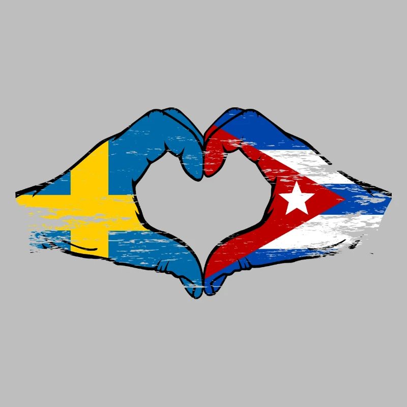 Drapeau Suède-Cuba Mains en forme de cœur utilisées