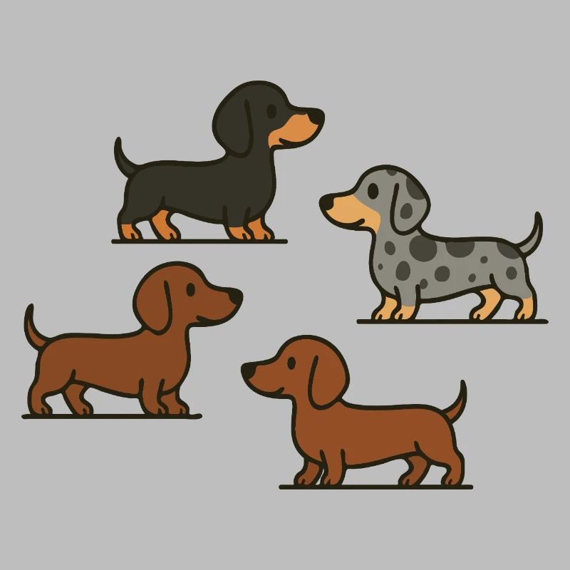 Dachshund Quartett: Spotted & Solid