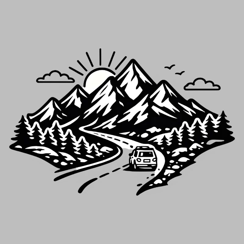 Silhouette de road trip alpin
