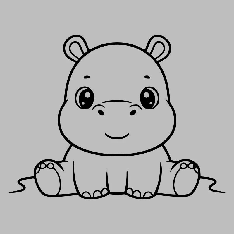 Cute Baby Hippo Comic Outline