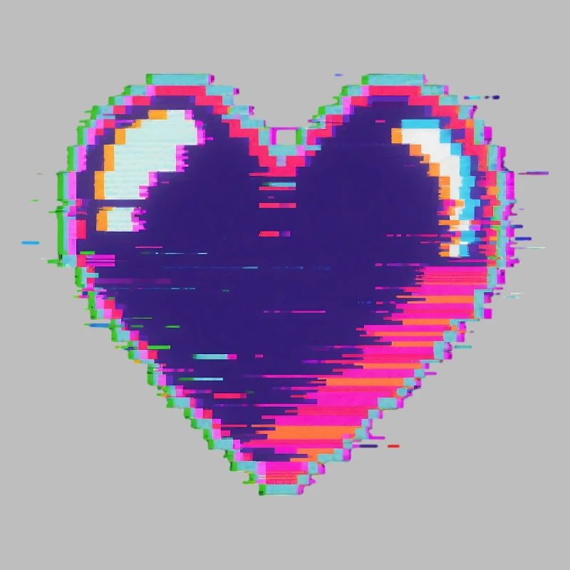Glitchherz Neon Pixel Liebe Nerd