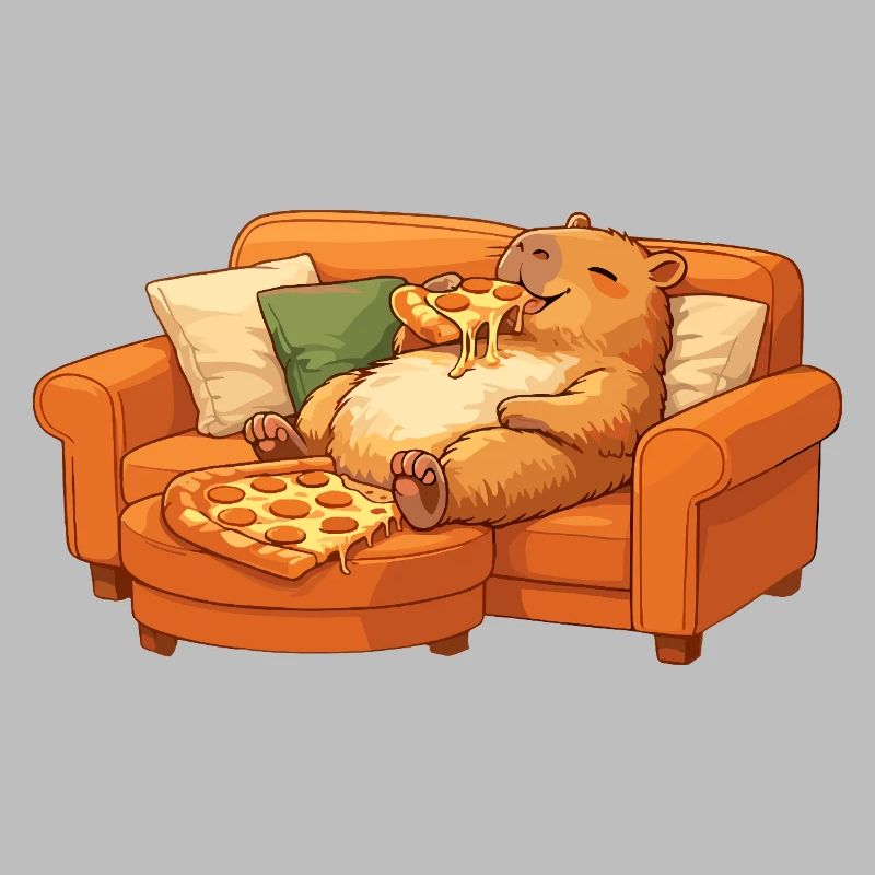 Capybara Sofa Pizza entspanntes Relax Motiv