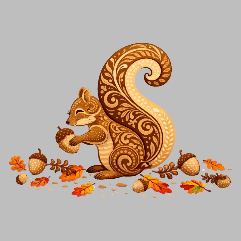 Stilisiertes Eichhörnchen mit Eichel im Herbst
