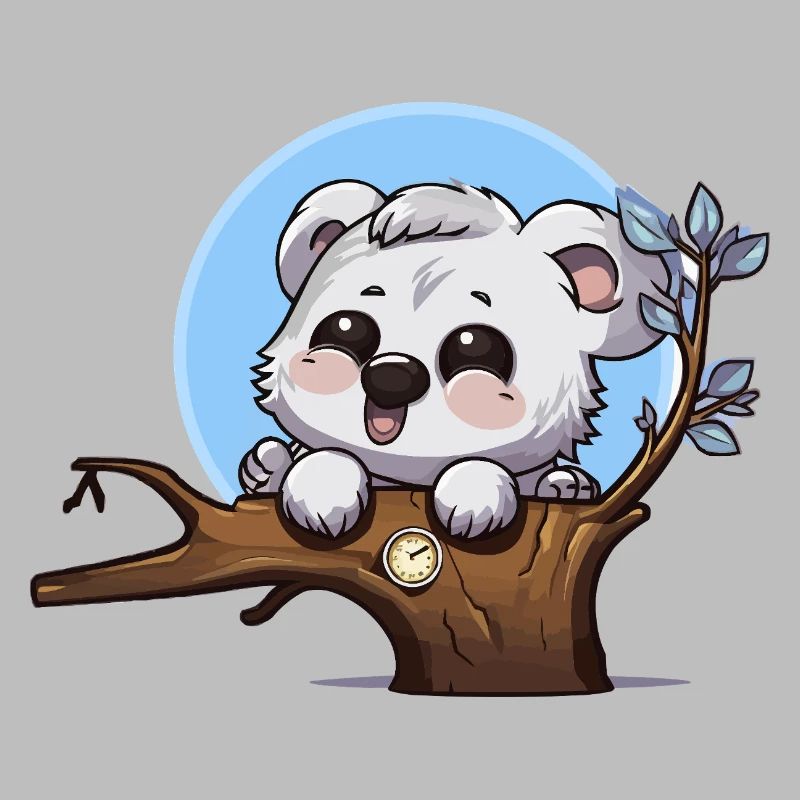 Little Panda on Branch with Clock