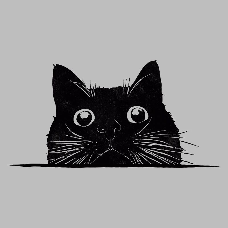 Peeping cat with whiskers black