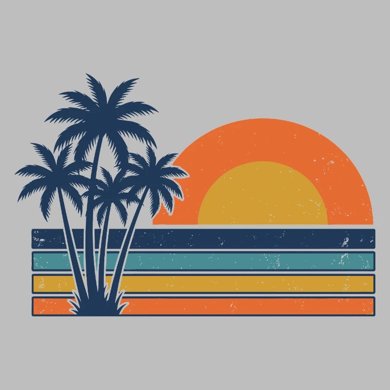 Retro Sonnenuntergangs-Palmen Sommerstrand
