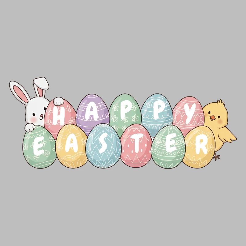 Cute Easter Bunny Chick and Eggs