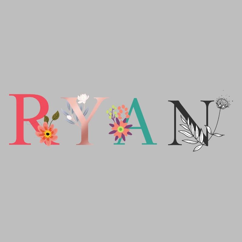 RYAN Nom Art avec fleurs brodées