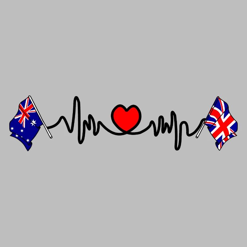 Cardio coeur avec drapeau Australie et drapeau Angleterre