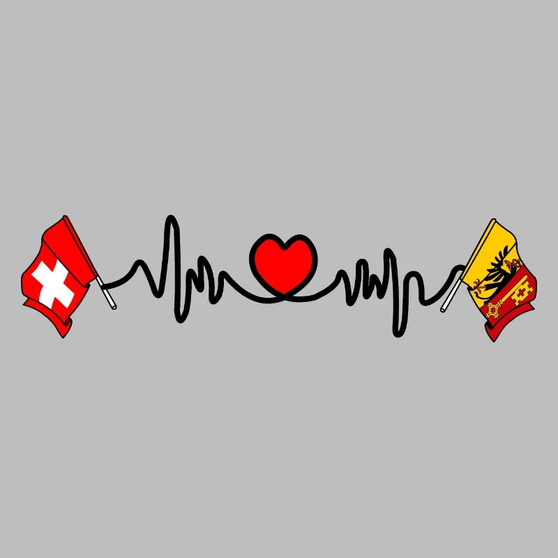 Cardio Herz Flagge Schweiz, Kanton oder Genf