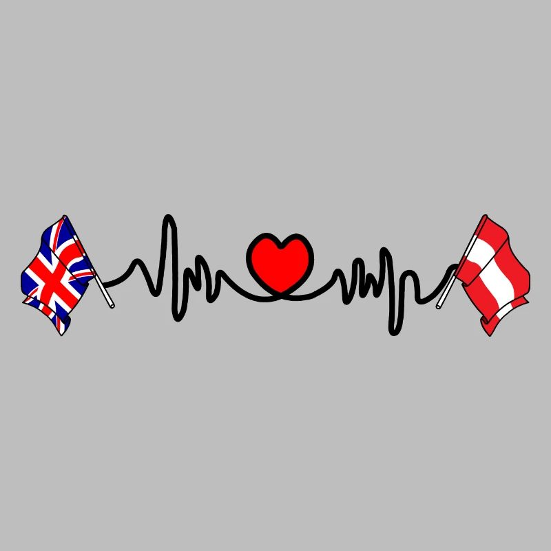 Cardio heart Drapeau Angleterre, drapeau Autriche