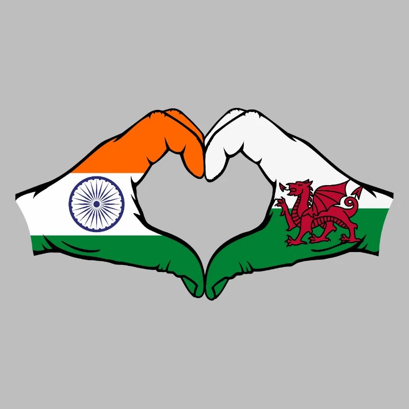 Inde Pays de Galles Drapeau Mains Coeur Forme