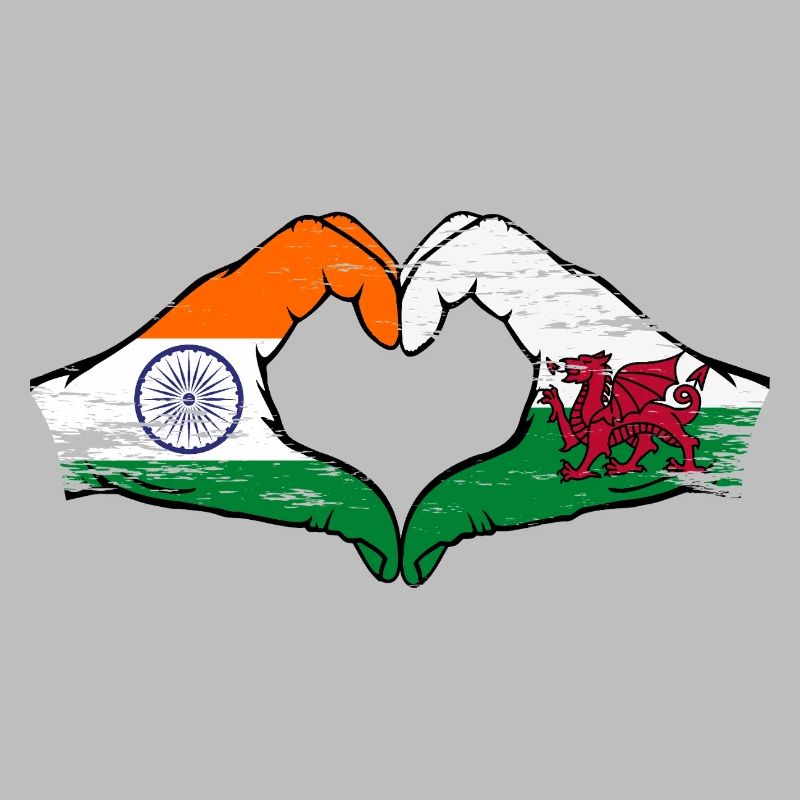 Drapeau de l’Inde Pays de Galles mains forme de coeur utilisé