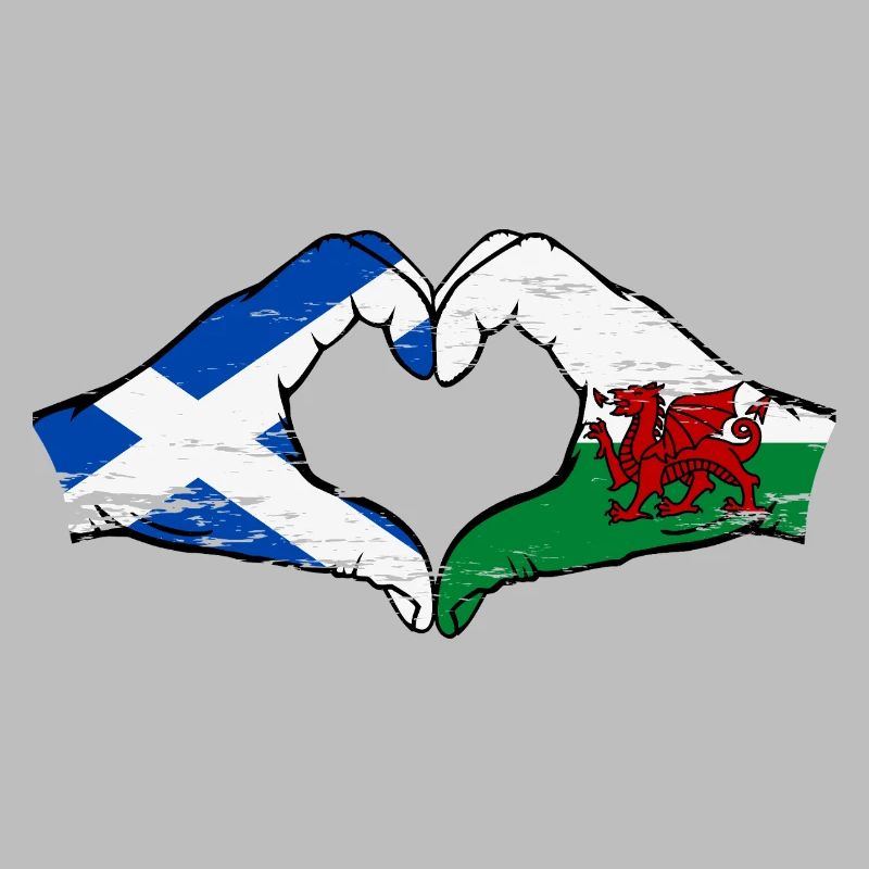 Ecosse Pays de Galles Drapeau Mains Coeur Forme Utilisé