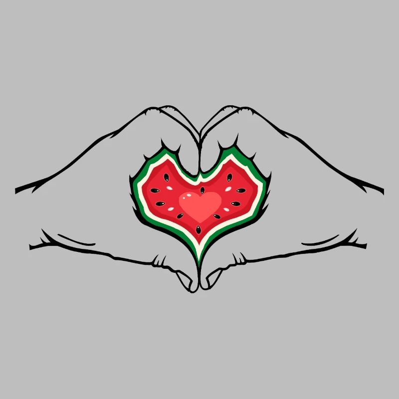 pastèque design mains forme coeur