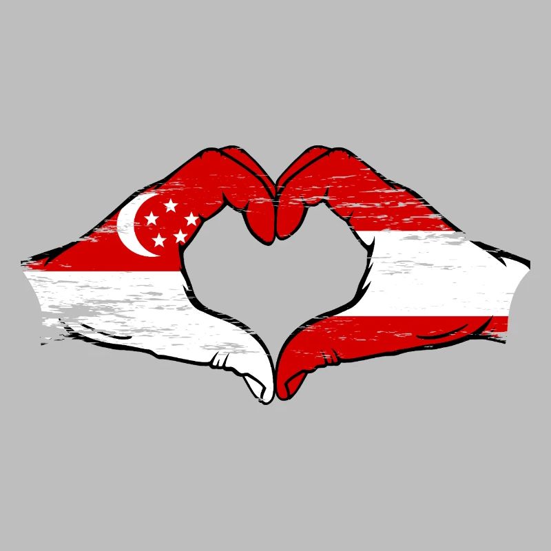 Singapour Autriche Drapeau Mains Coeur Forme Utilisé