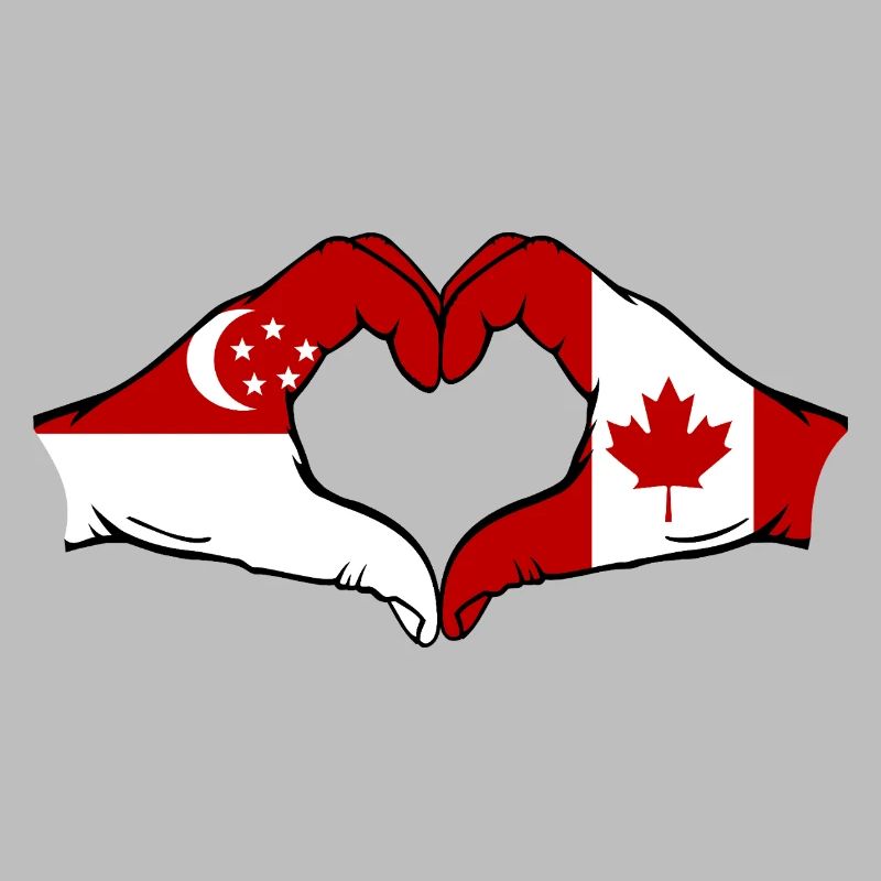 Singapour Canada drapeau mains forme coeur utilisé