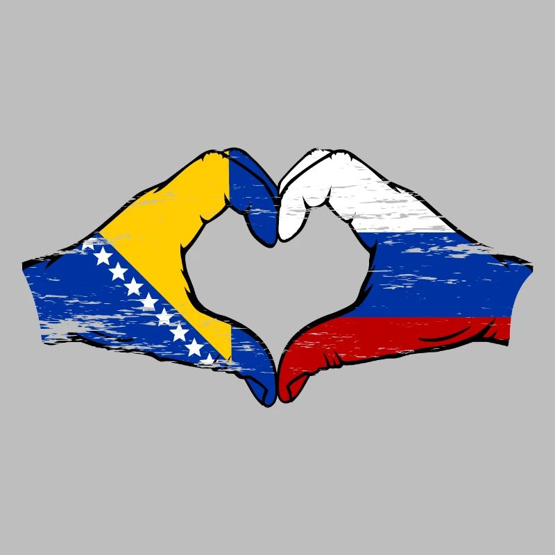Bosnie Russie Drapeau Mains Coeur Forme Utilisé
