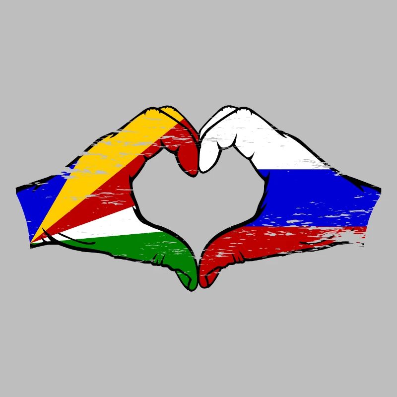 Seychelles Russie Drapeau Mains Coeur Forme Utilisé