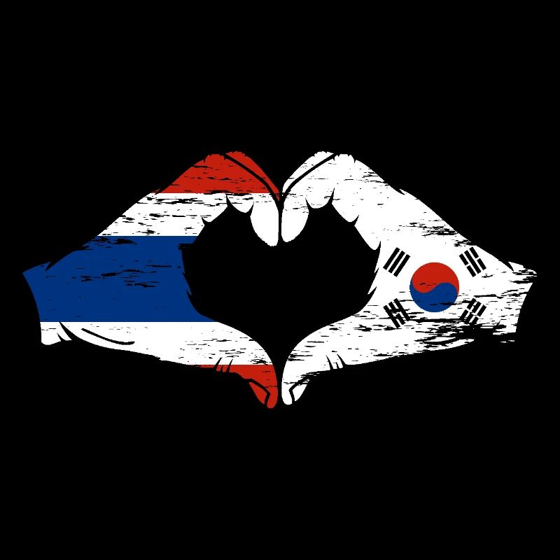 Thaïlande Corée du Sud Drapeau Mains Coeur Forme Utilisé