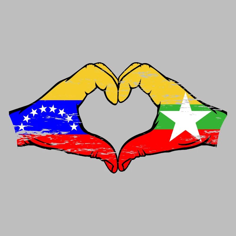 Venezuela Myanmar drapeau mains forme de coeur utilisé