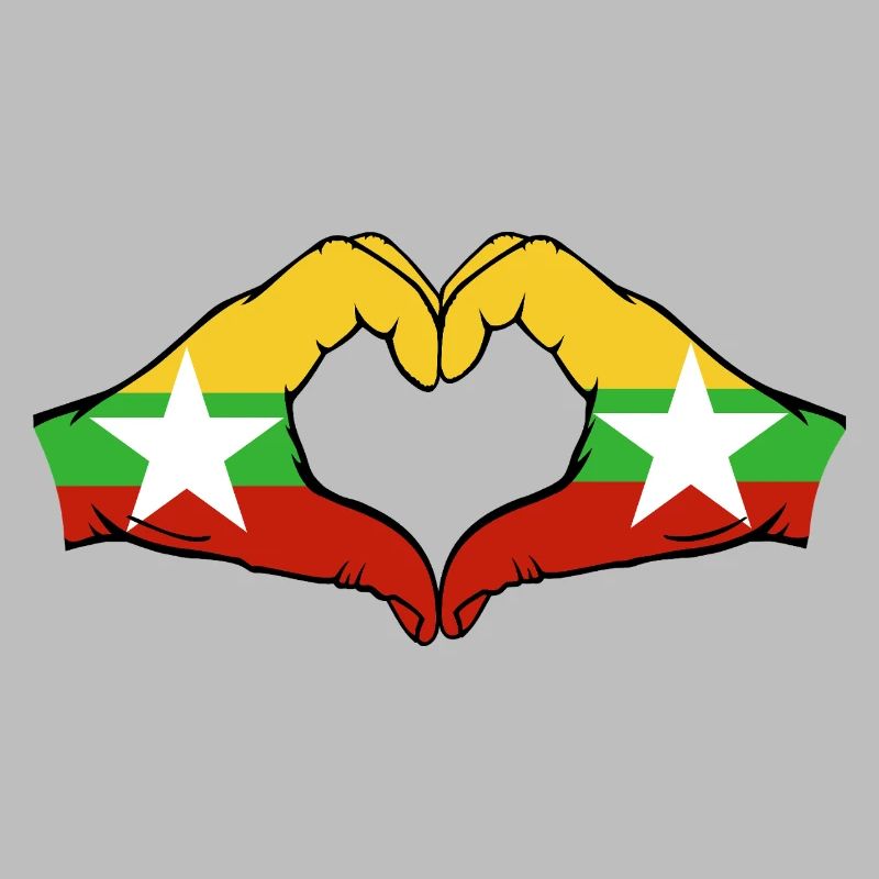 Drapeau du Myanmar mains forme de coeur