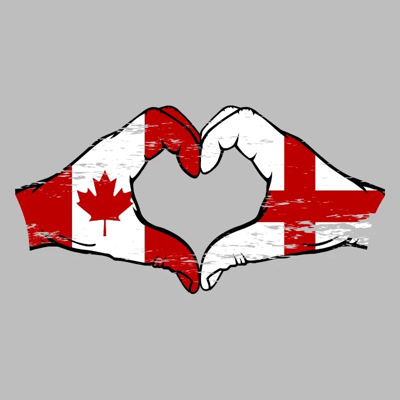 Canada Angleterre Drapeau Mains Coeur Forme Utilisé