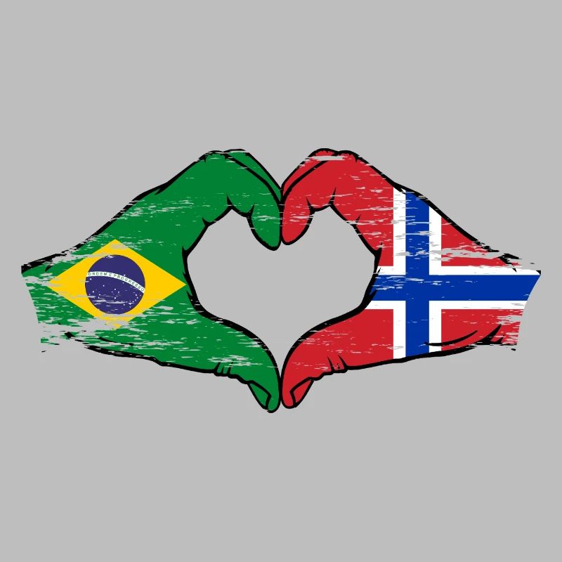 Brésil Norvège drapeau mains forme de coeur utilisé