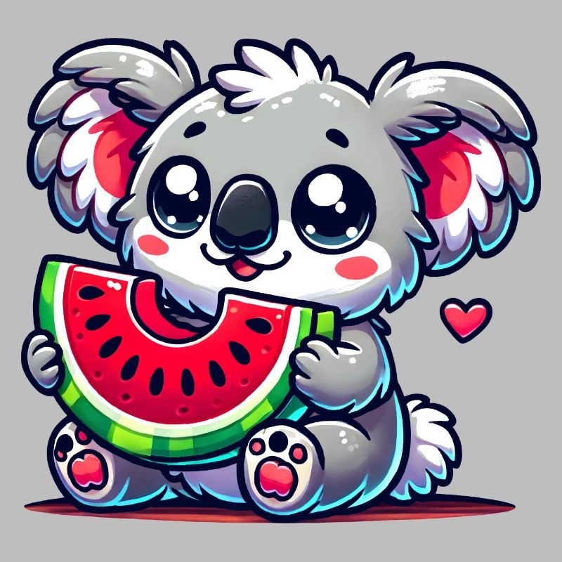 L’adorable koala déguste un morceau de pastèque