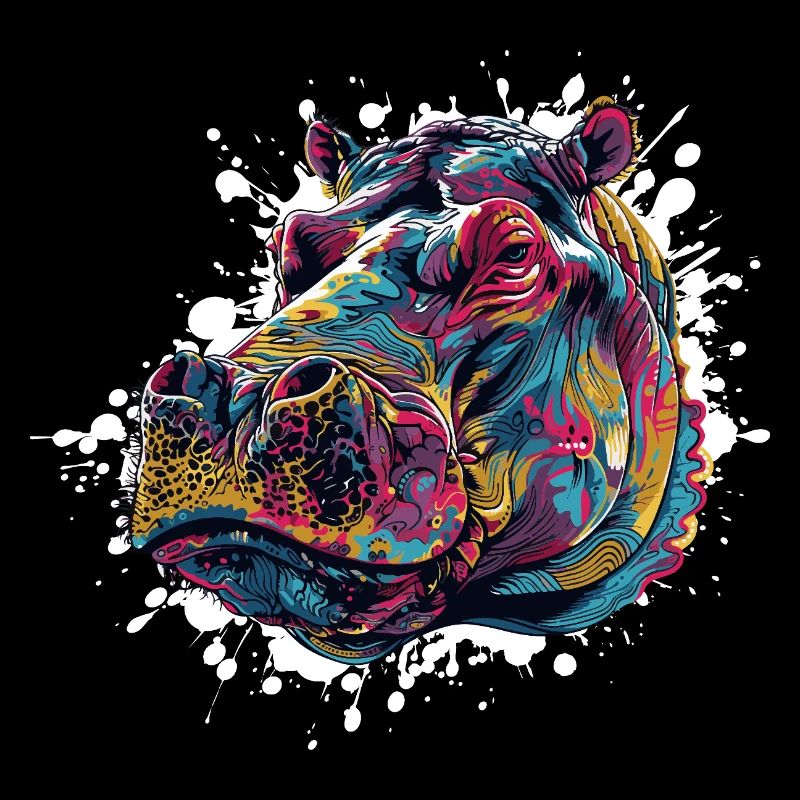 Colorful Hippo Paint Splash