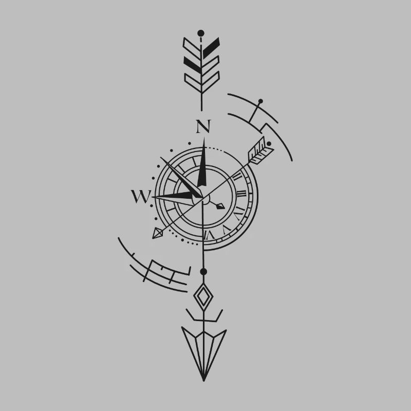 Compass, clock, navigation, arrow, time