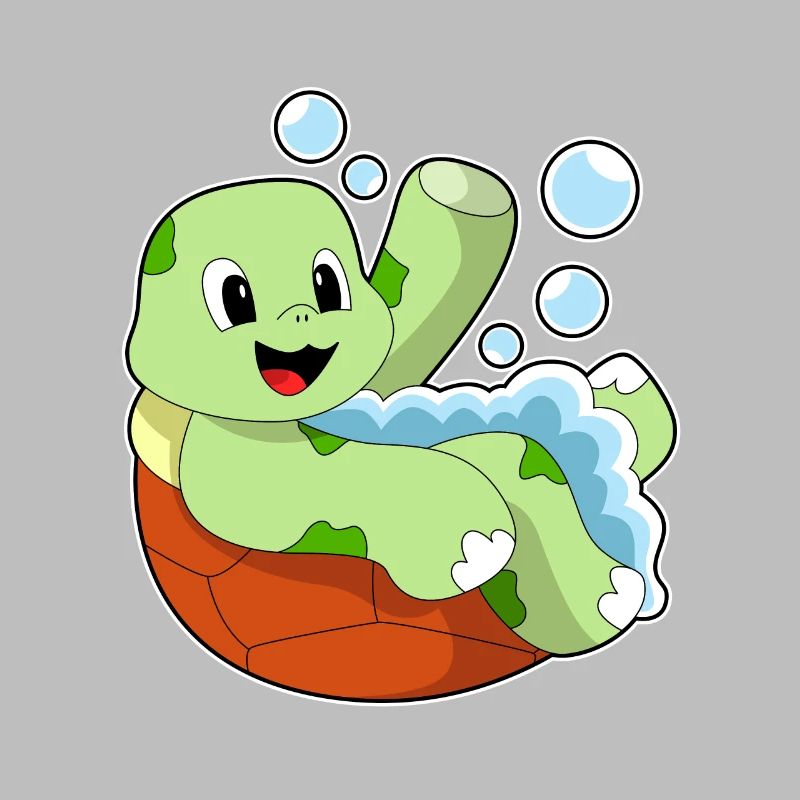 Turtle bathing with foam