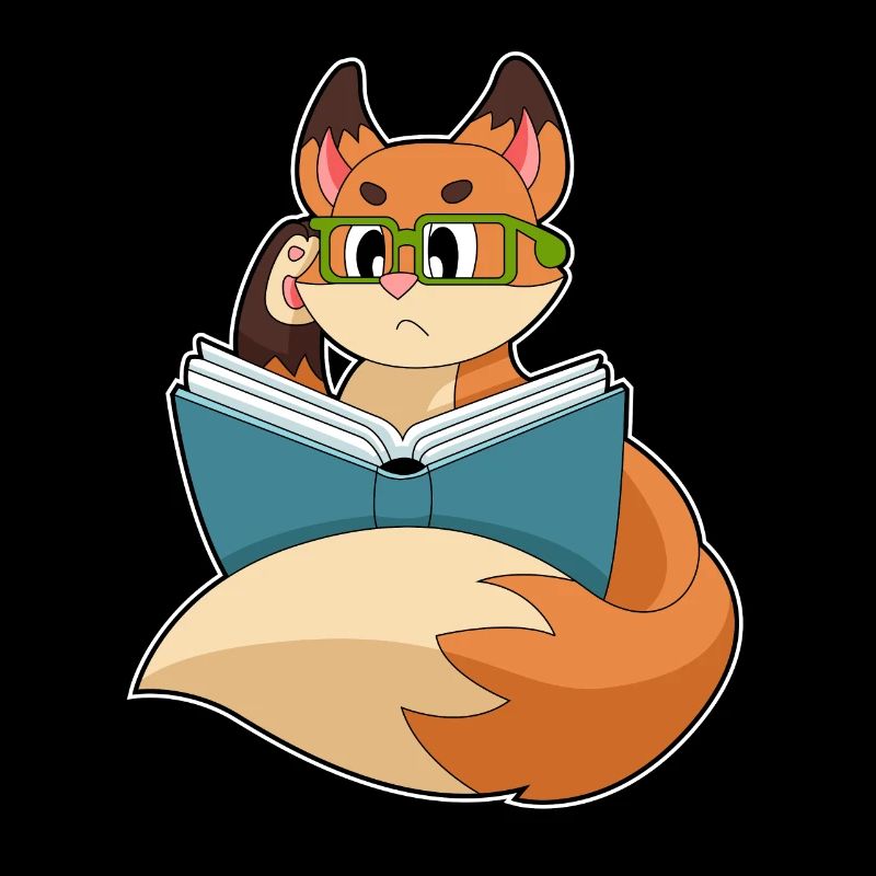 Fox as a nerd with book & glasses