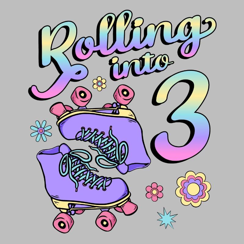 Rolling Into 3 Roller Skaters Floral 3rd Year