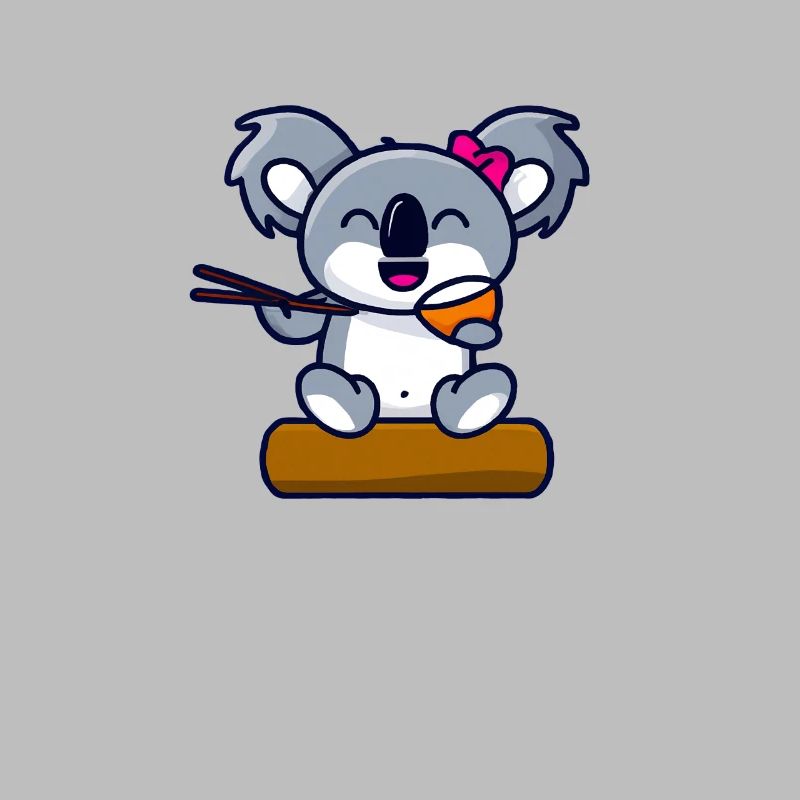 süßer Koala Bär Mädchen isst Nudeln mit Stäbchen