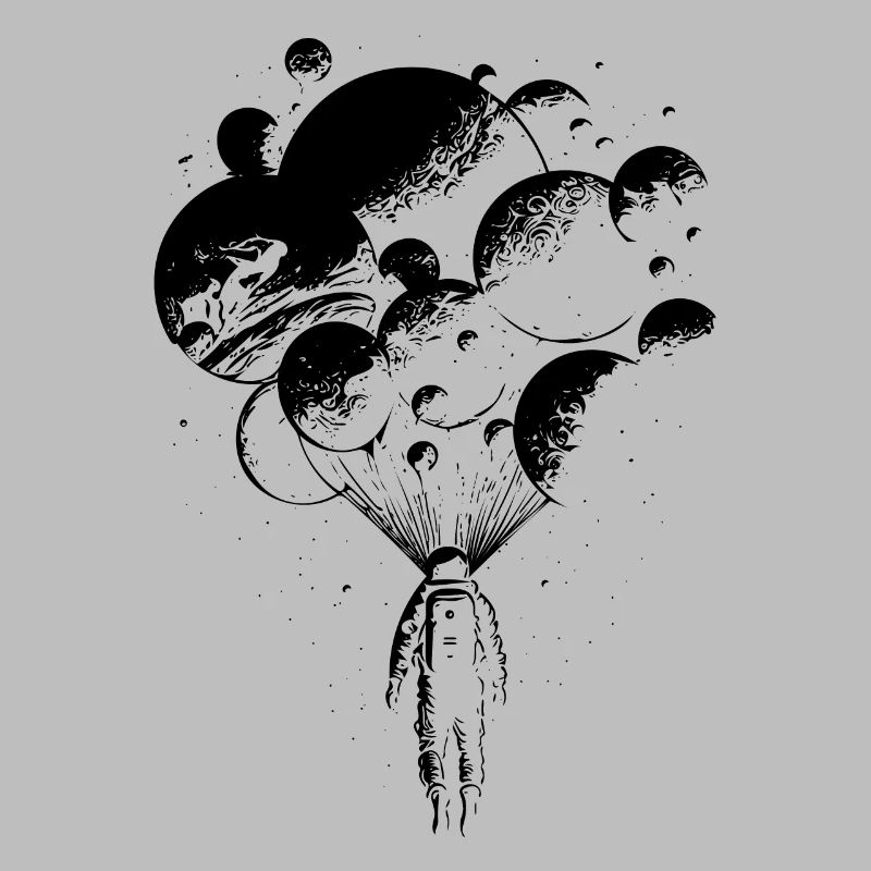 Astronaut in infinity with planetary balloons