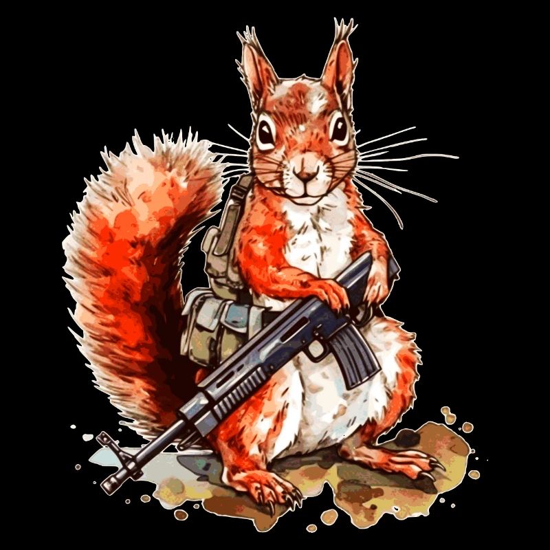 Squirrel with machine gun is armed