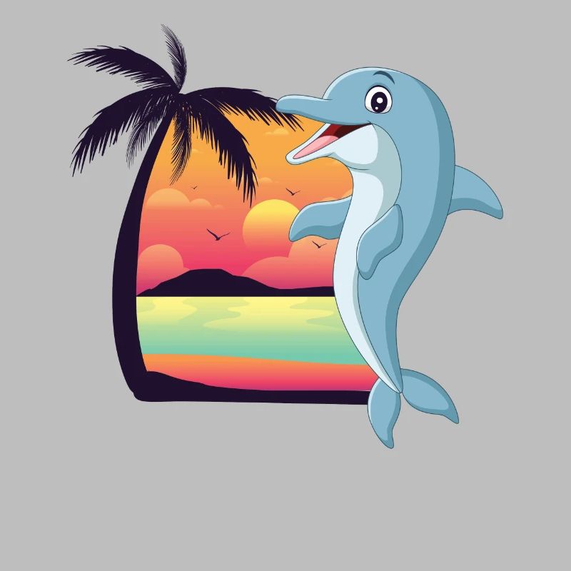 Dolphin Beach Palm Tree Coucher De Soleil