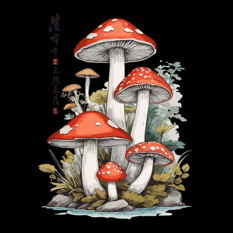 Ukiyo-E Toadstool Nature Art Mushroom Picker Design