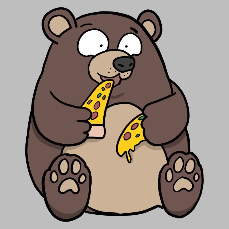 Fat Bear Eating Pizza Funny Comic Style hand drawn