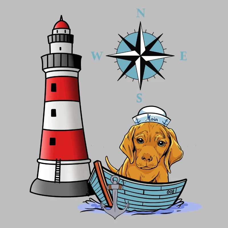 Maritime Dog Wind Rose Compass Lighthouse Sailor