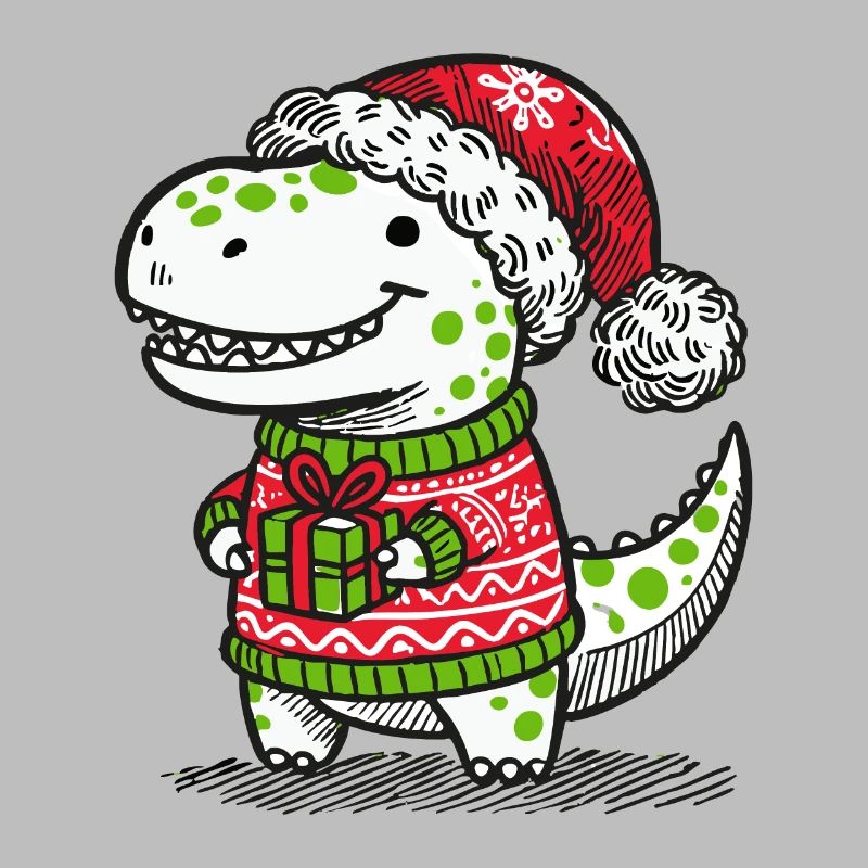 Christmas T-Rex with gift